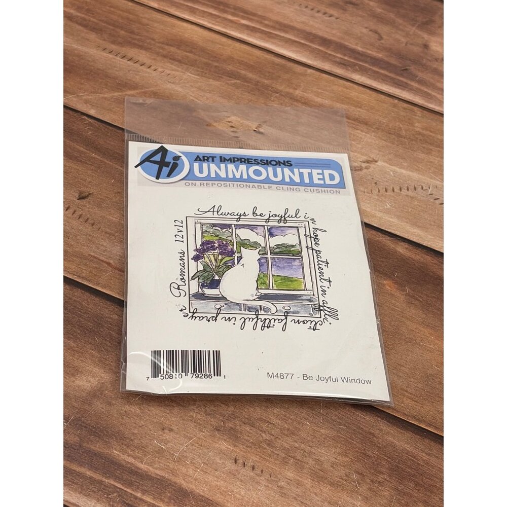 HTF ART IMPRESSIONS M4877 BE JOYFUL WINDOW RUBBER UNMOUNTED STAMP ROMANS 12 CAT